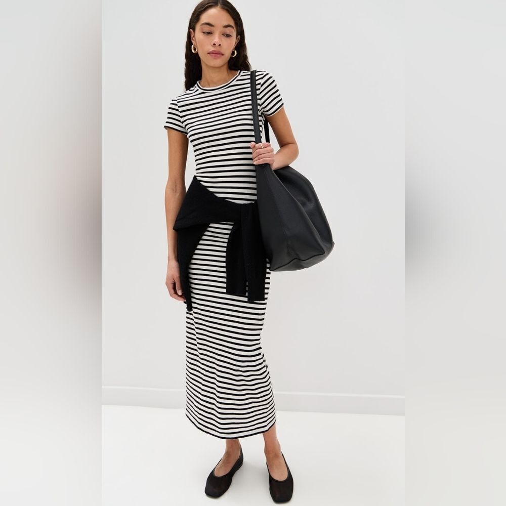 Nili Lotan Lucinda Dress Black and Ivory Stripes Tshirt Dress Medium